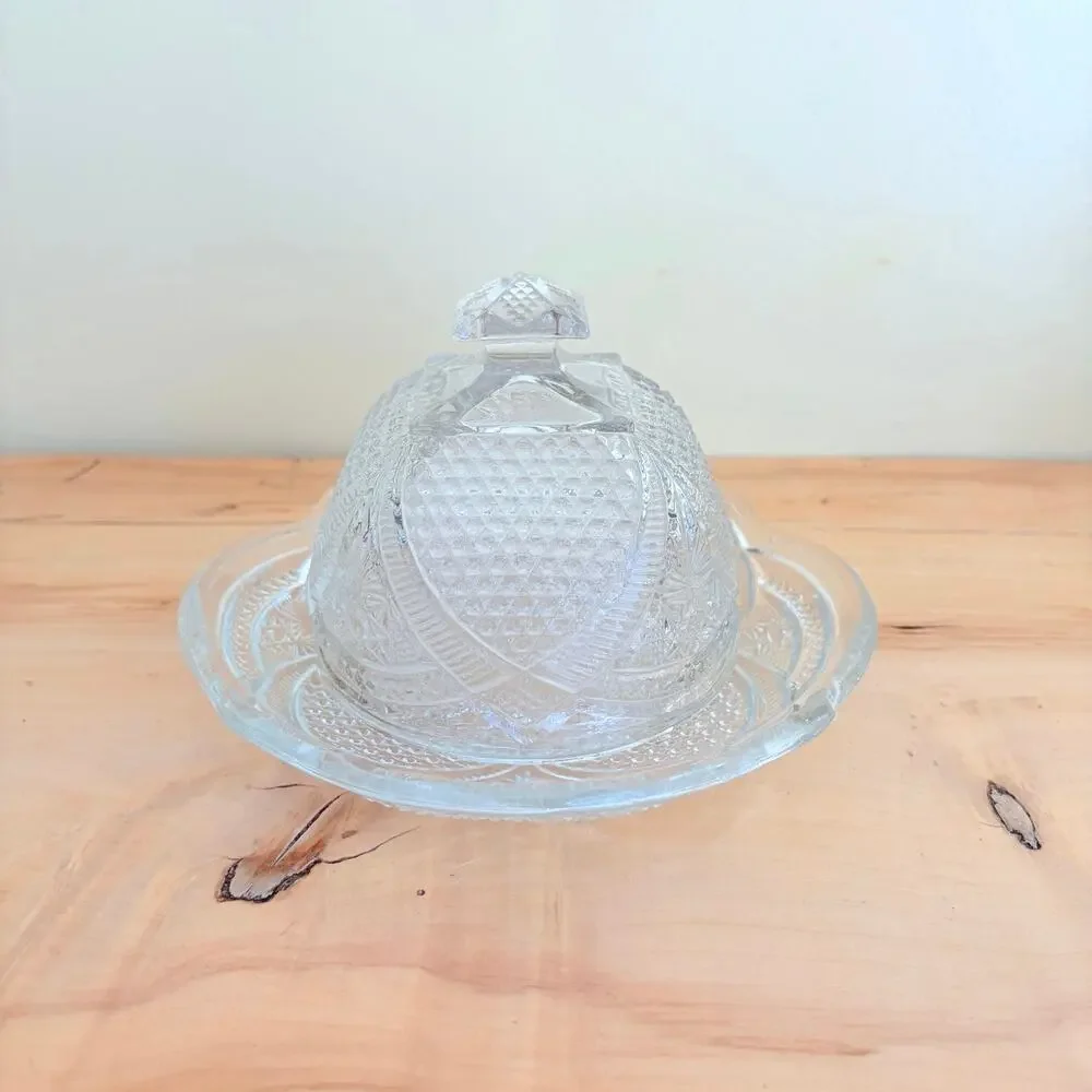 Antiq 1898 EAPG Glass Domed Butter Dish Early American Pattern Cheese Dish